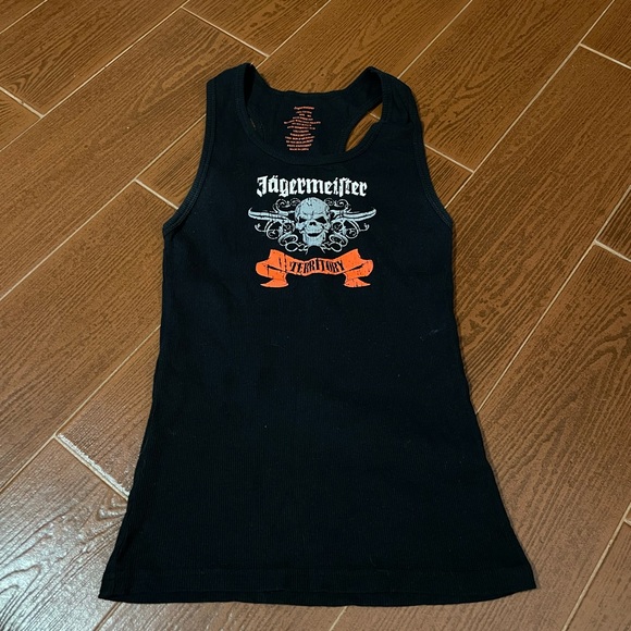 Jagermeister Tank top racer back black orange cotton size medium to large ribbed - Picture 2 of 10